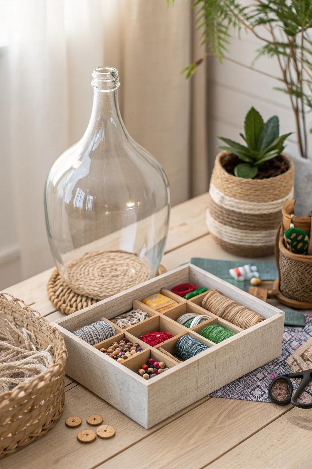 Transform your space with minimalist charm: Repurpose large bottles into stylish storage solutions!