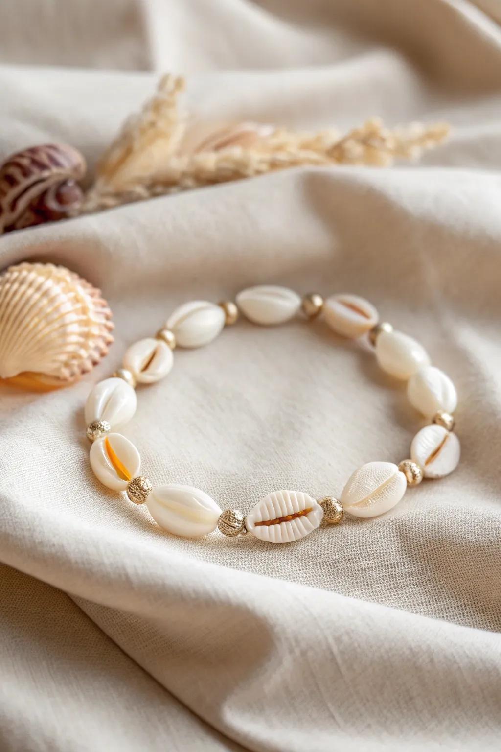 Embrace the essence of summer with this stunning shell bead bracelet, a perfect blend of natural beauty and minimalist elegance.