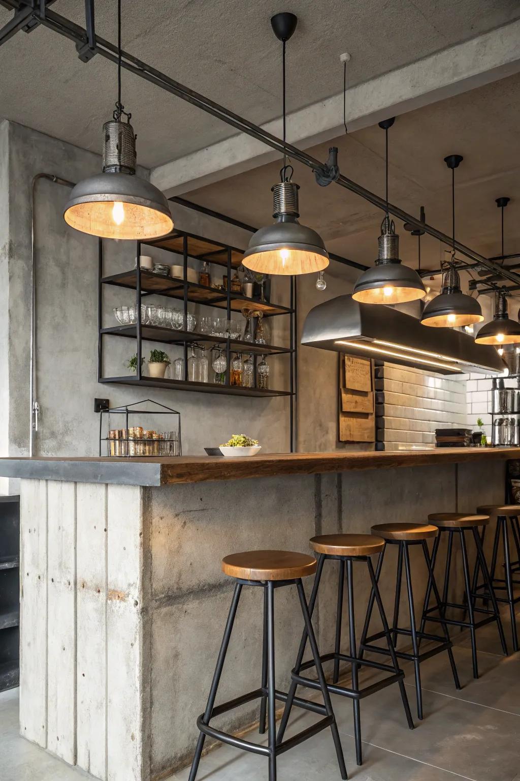 Industrial lighting adds urban sophistication.