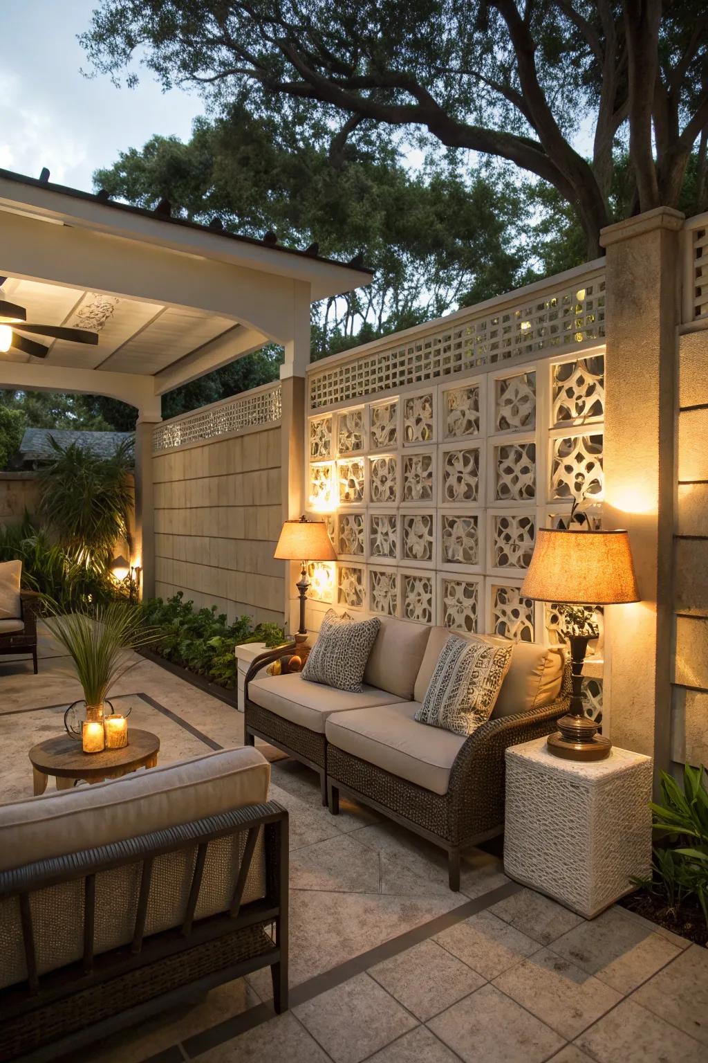 An elegant privacy wall created with breeze blocks.