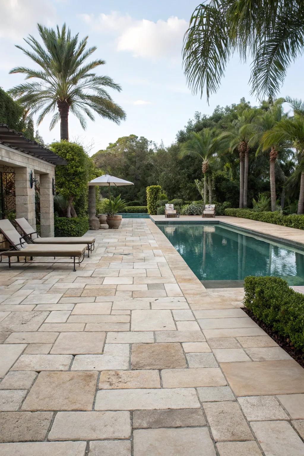 Stone pavers add elegance and durability to your pool area.