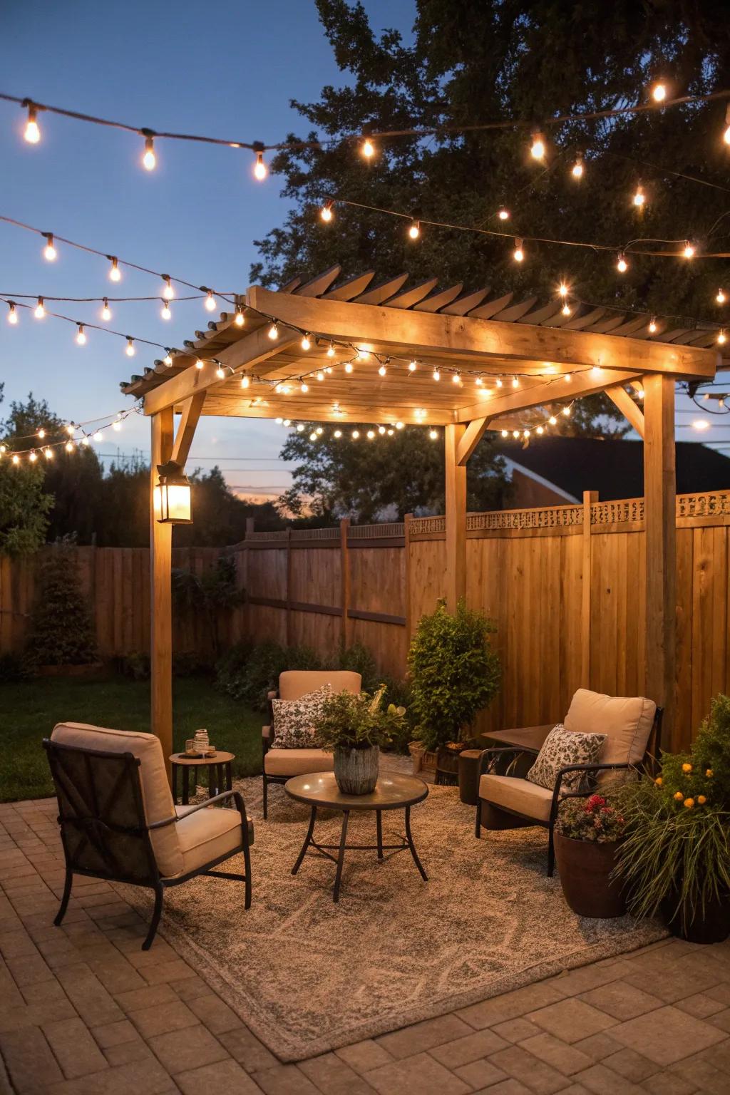 String lights add a warm and inviting glow to your patio.