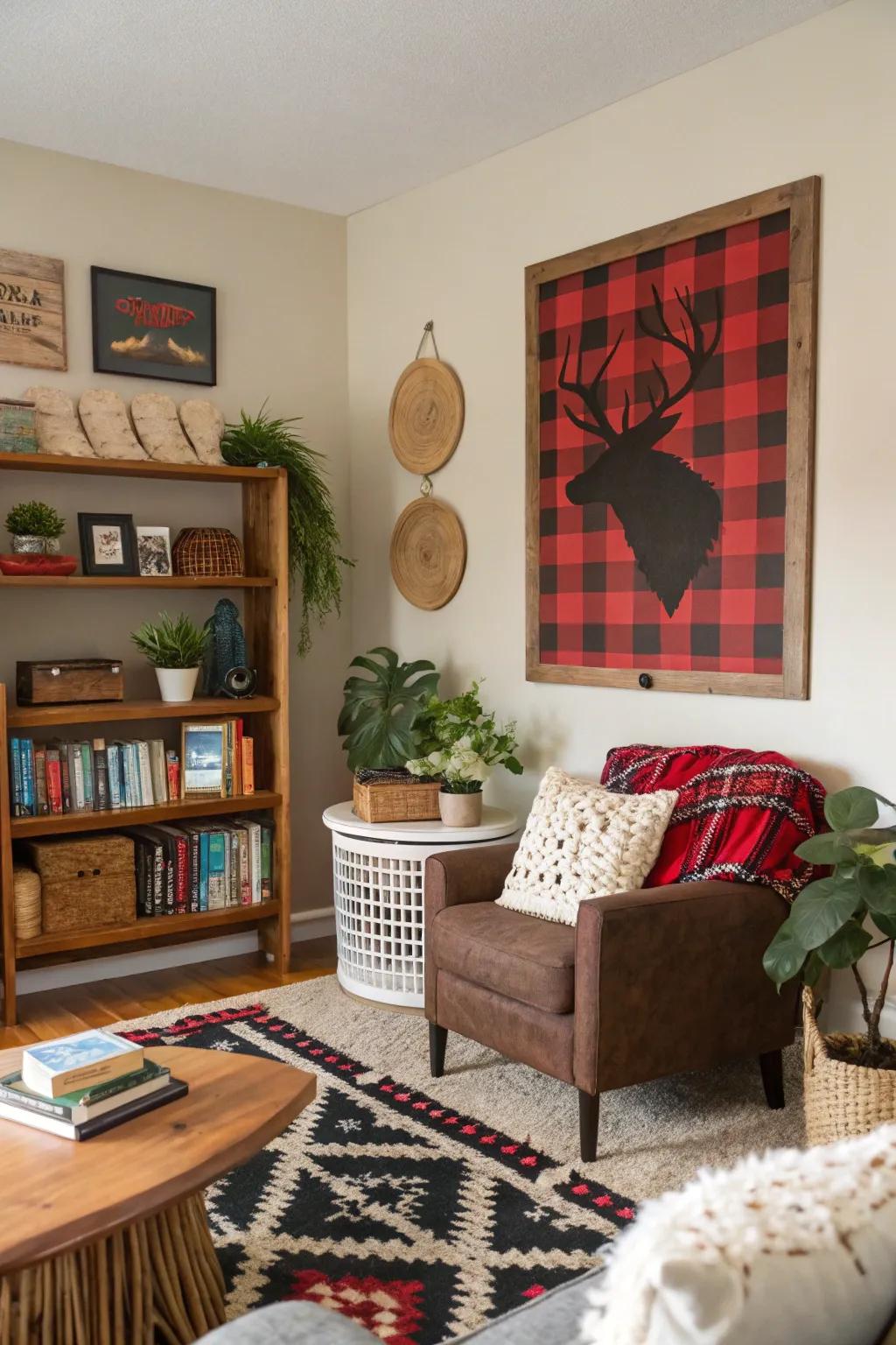 Buffalo plaid wall art adds character to blank walls.