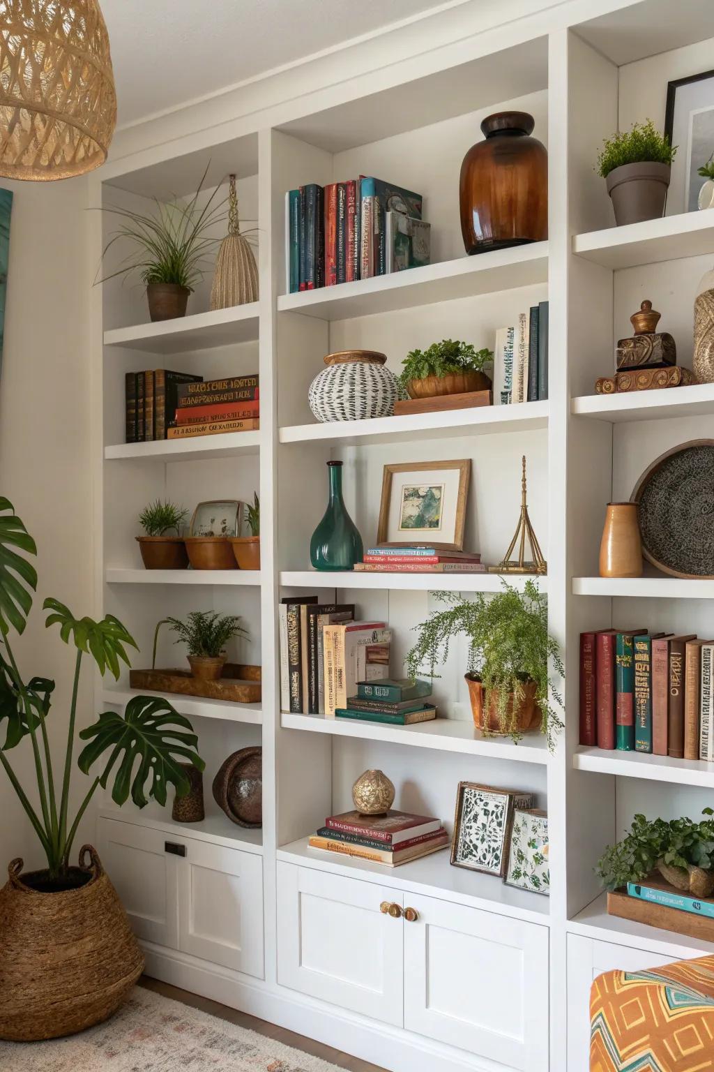 Asymmetrical shelves can add a unique touch to your decor.