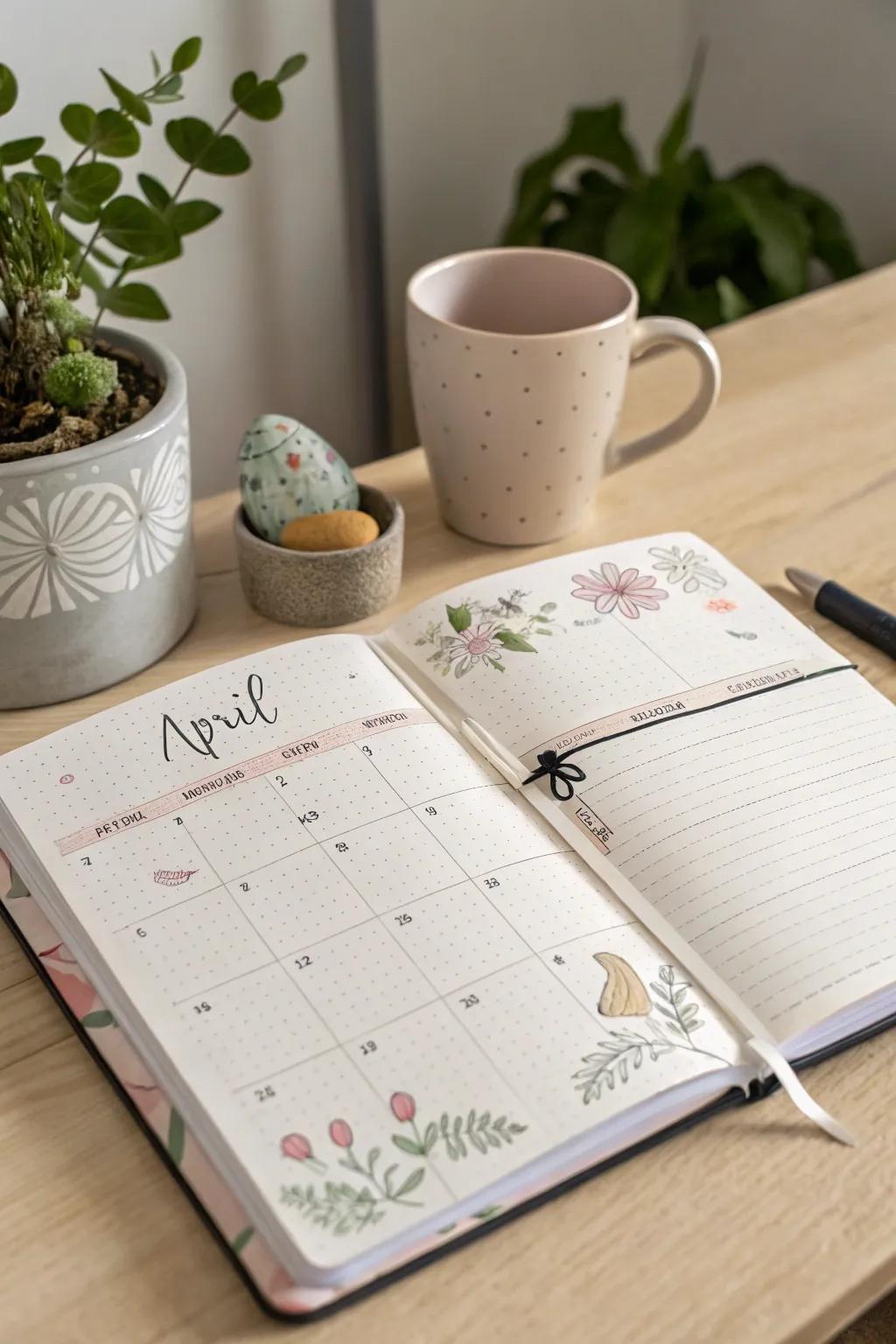 Embrace the art of planning with a touch of Easter charm in your April bullet journal layout.