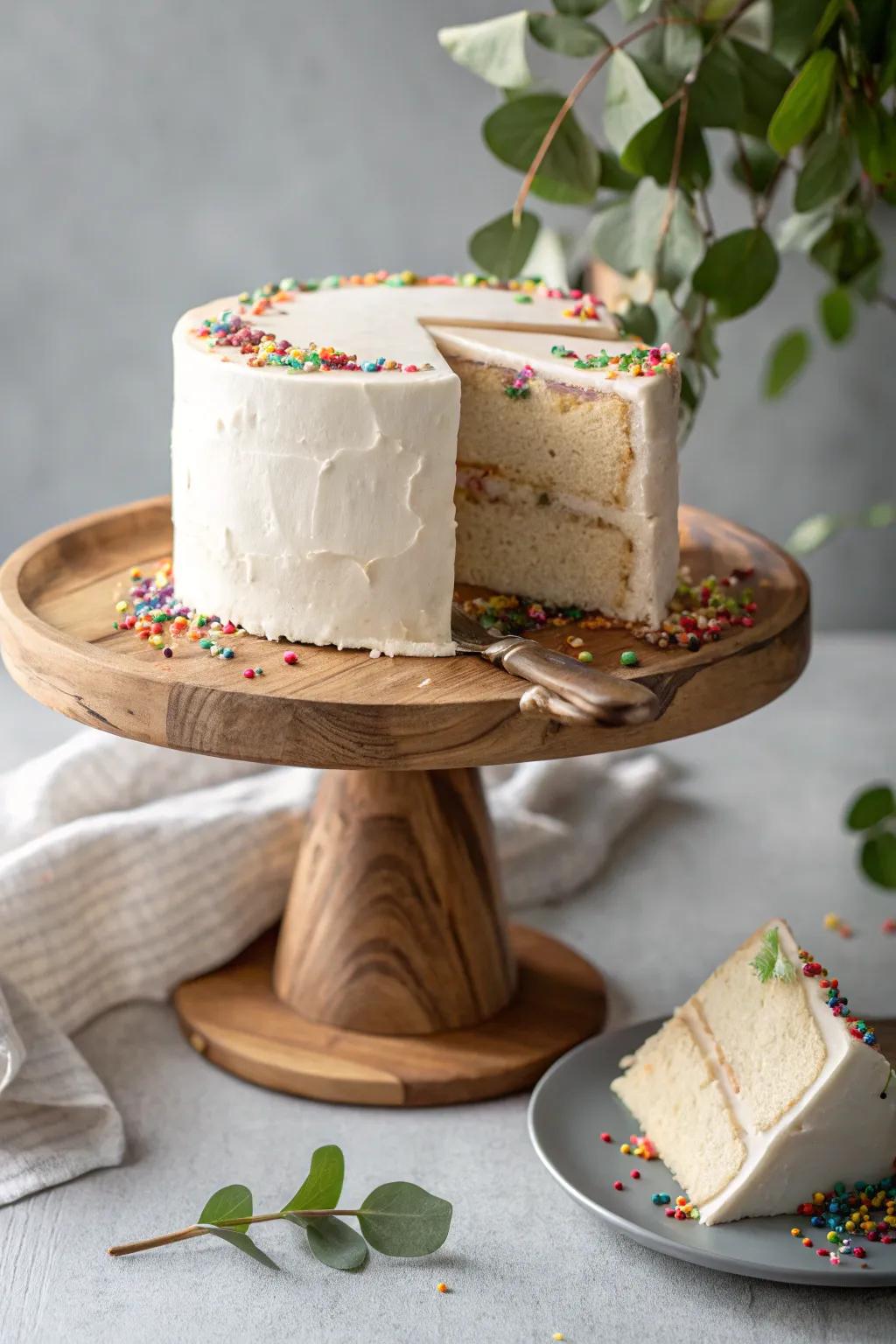 Unveil the joy with a surprise inside! This minimalist cake hides a playful burst of color, perfect for mom's special day.