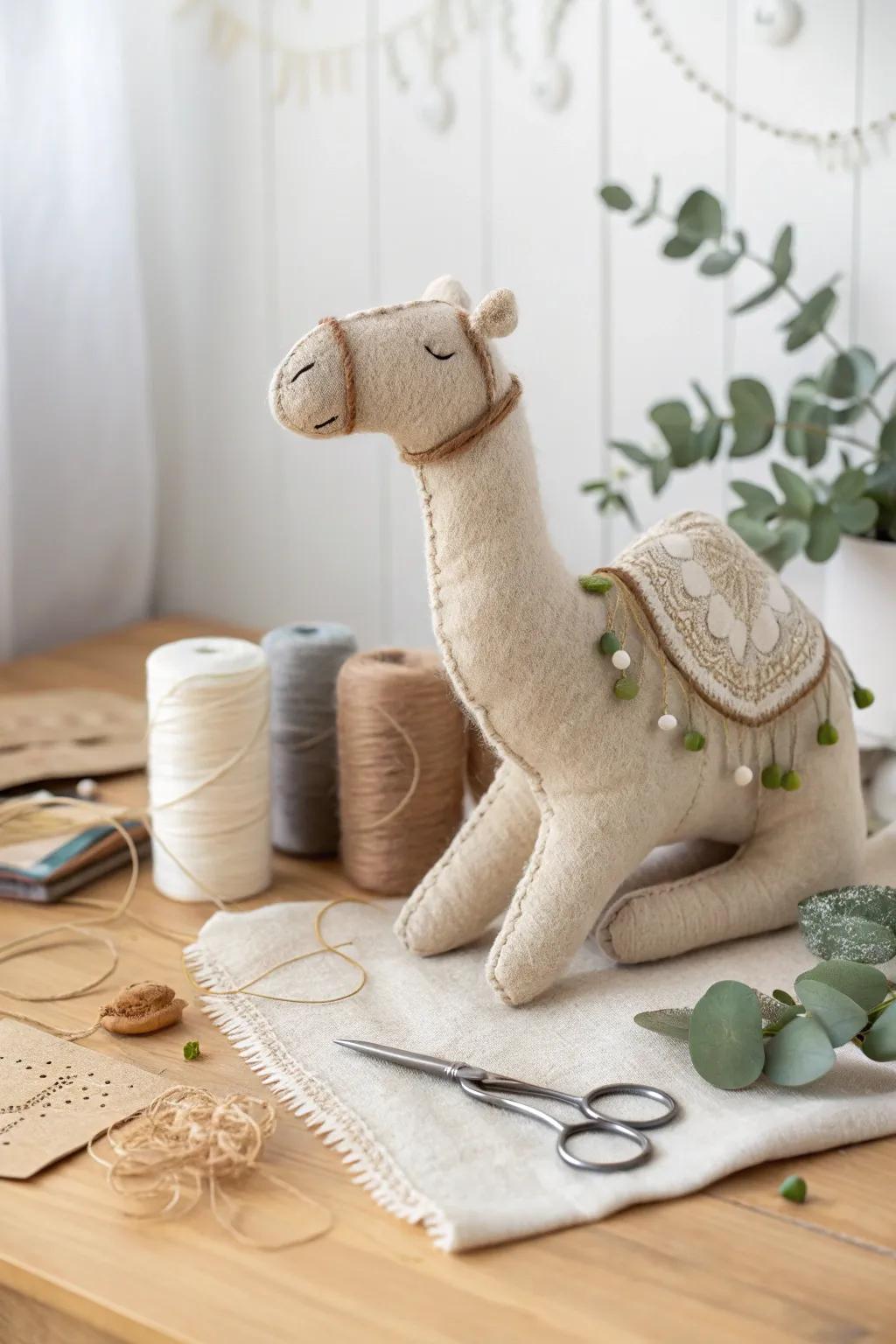 Embrace the art of simplicity with this charming felt camel puppet, perfect for a touch of handcrafted elegance.