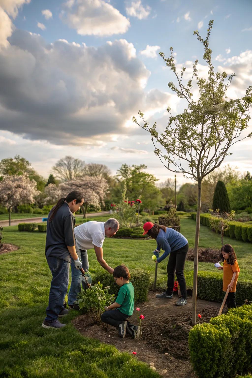 A tree planting ceremony that symbolizes growth and remembrance.