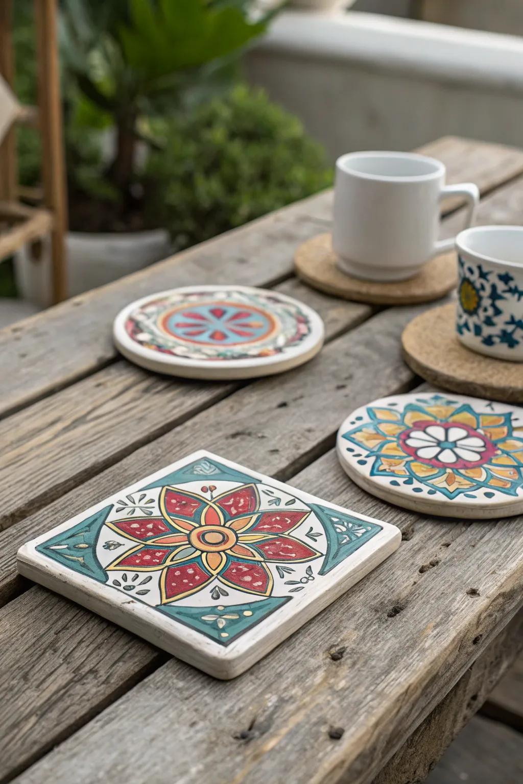 Mosaic coasters bring a burst of color to your decor.