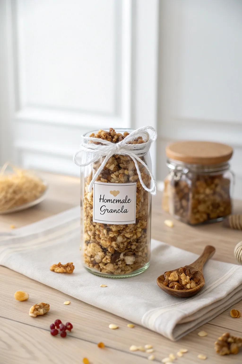 Crafted with love: A jar of homemade granola, the perfect neighborly Christmas gift.