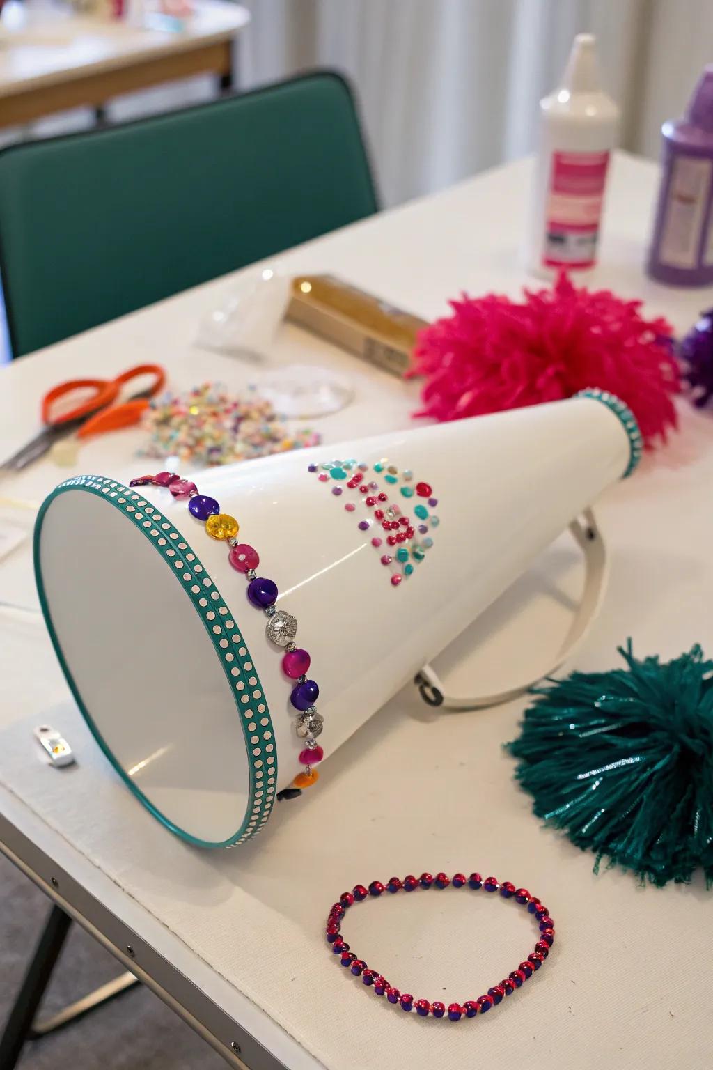 Beads can add an elegant sparkle to your cheer megaphone.