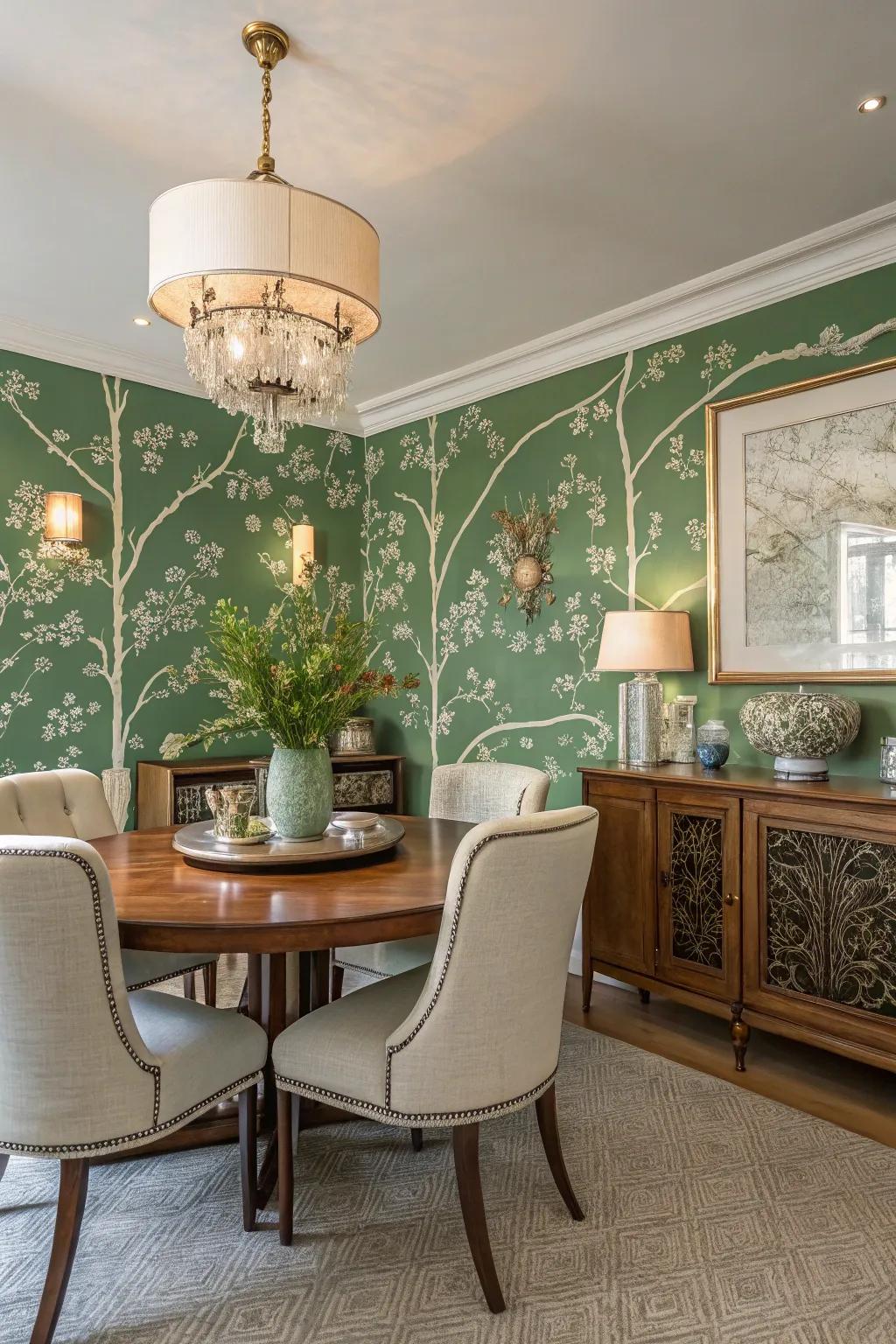 Exploring color with a refreshing green chinoiserie design.