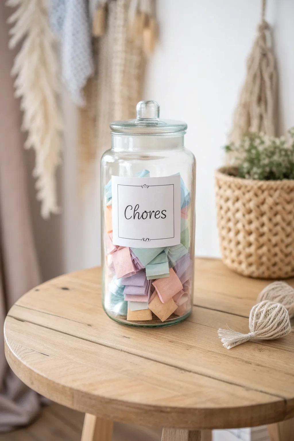Elevate your home routine with a DIY Chore Chart Jar, blending simplicity and style.