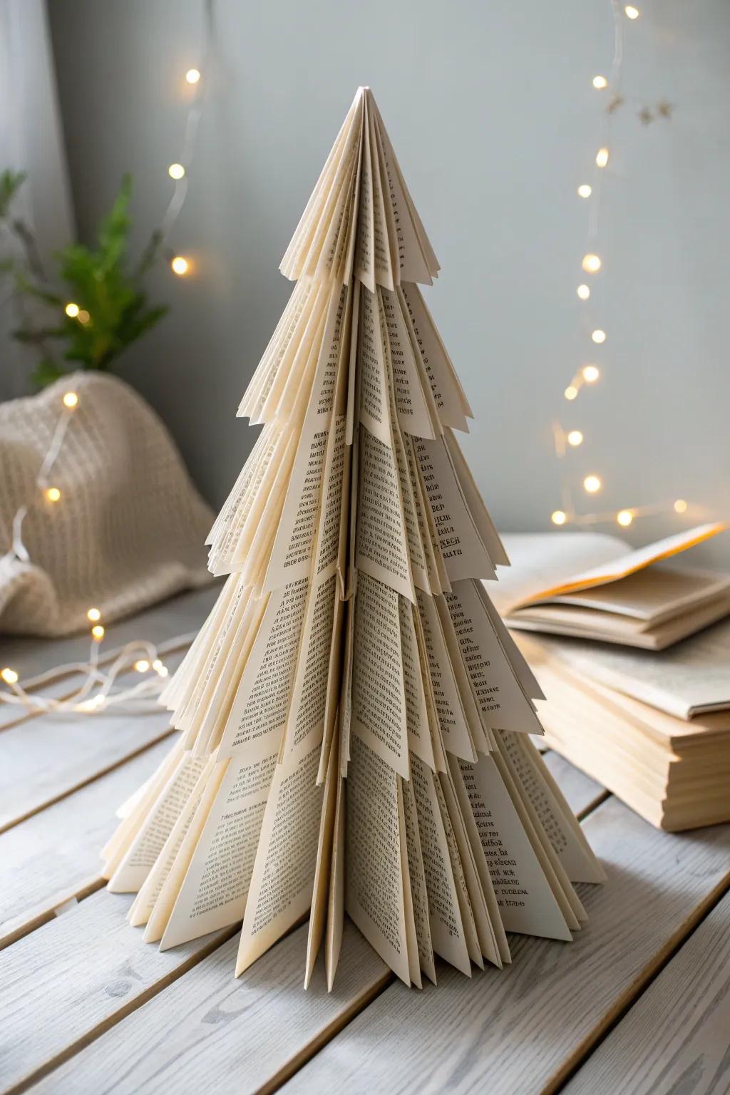 Transforming pages into holiday magic: Discover the beauty of Book Page Christmas Trees. #CraftedElegance #ScandiBohoChristmas