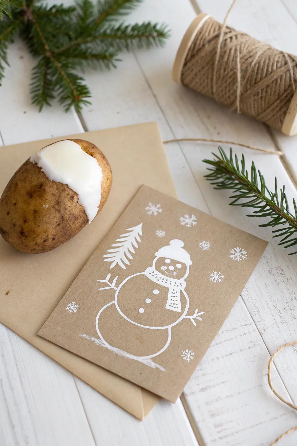 Craft a winter wonderland with charming potato print snowmen!