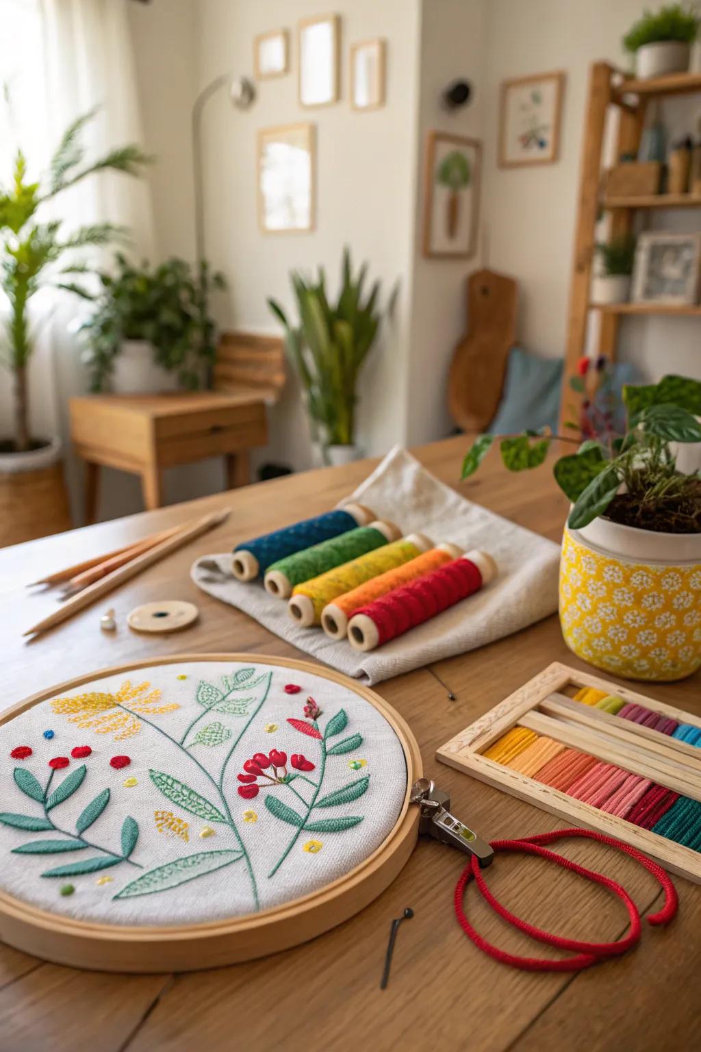 An embroidery starter kit for creative and relaxing crafting sessions.