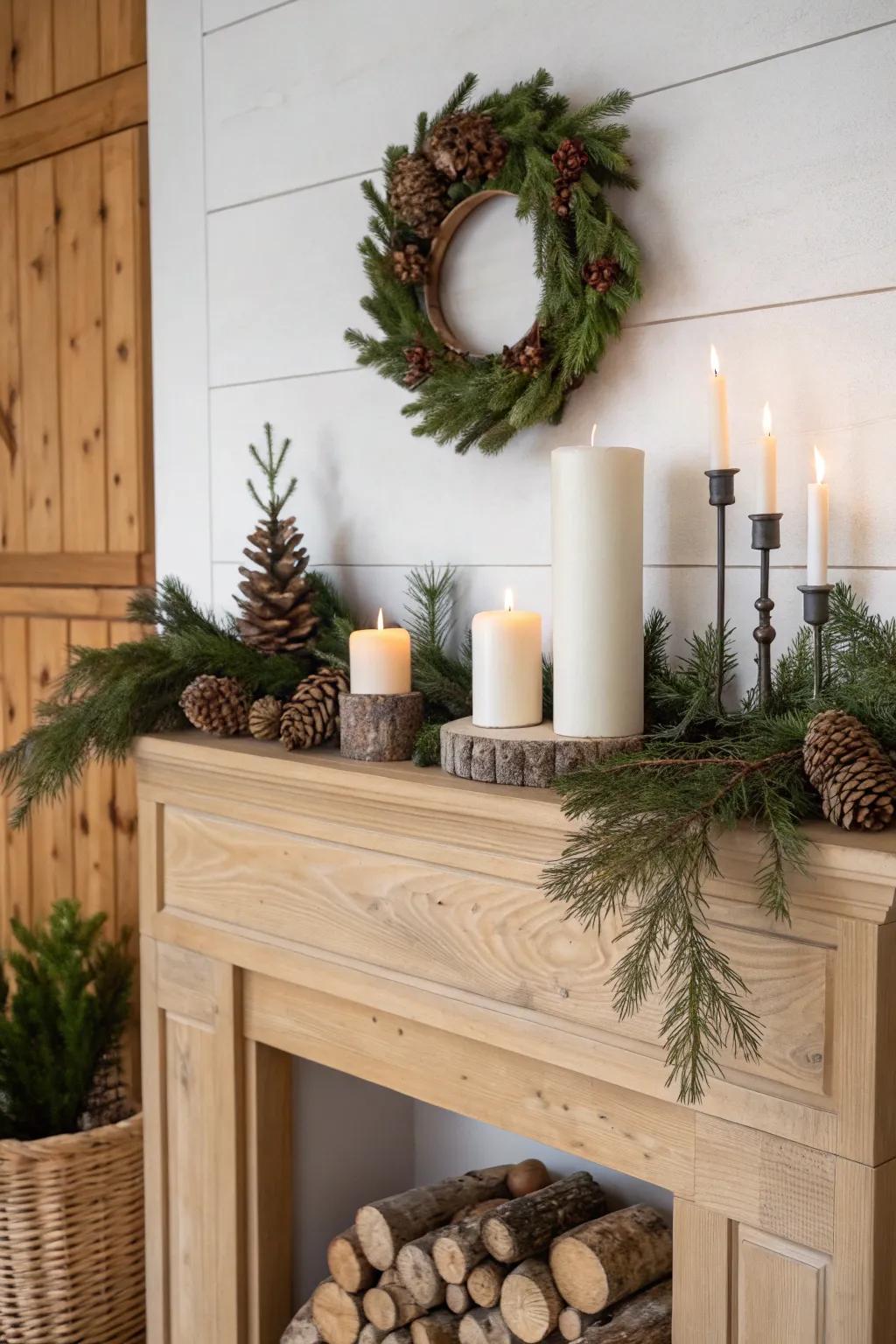 A cozy Nordic Christmas mantel.