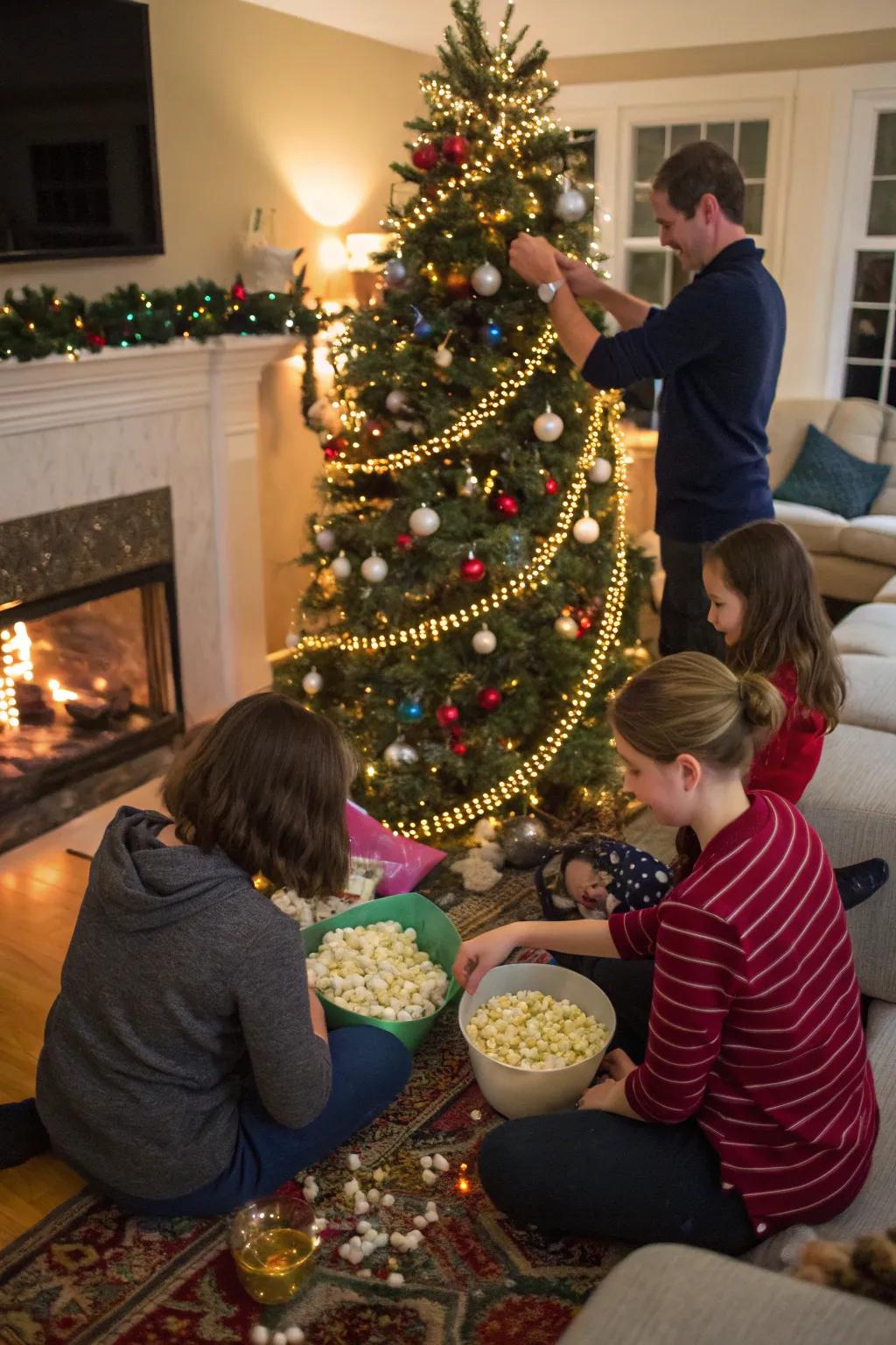 A popcorn garland activity adds a creative touch to your night.