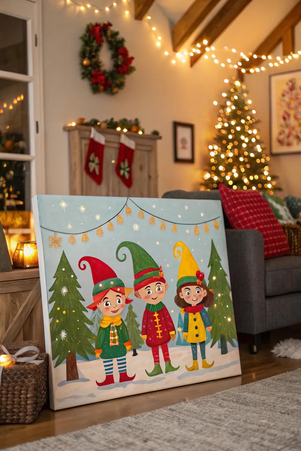 Bring Santa's workshop to life with a painting of his little helpers!