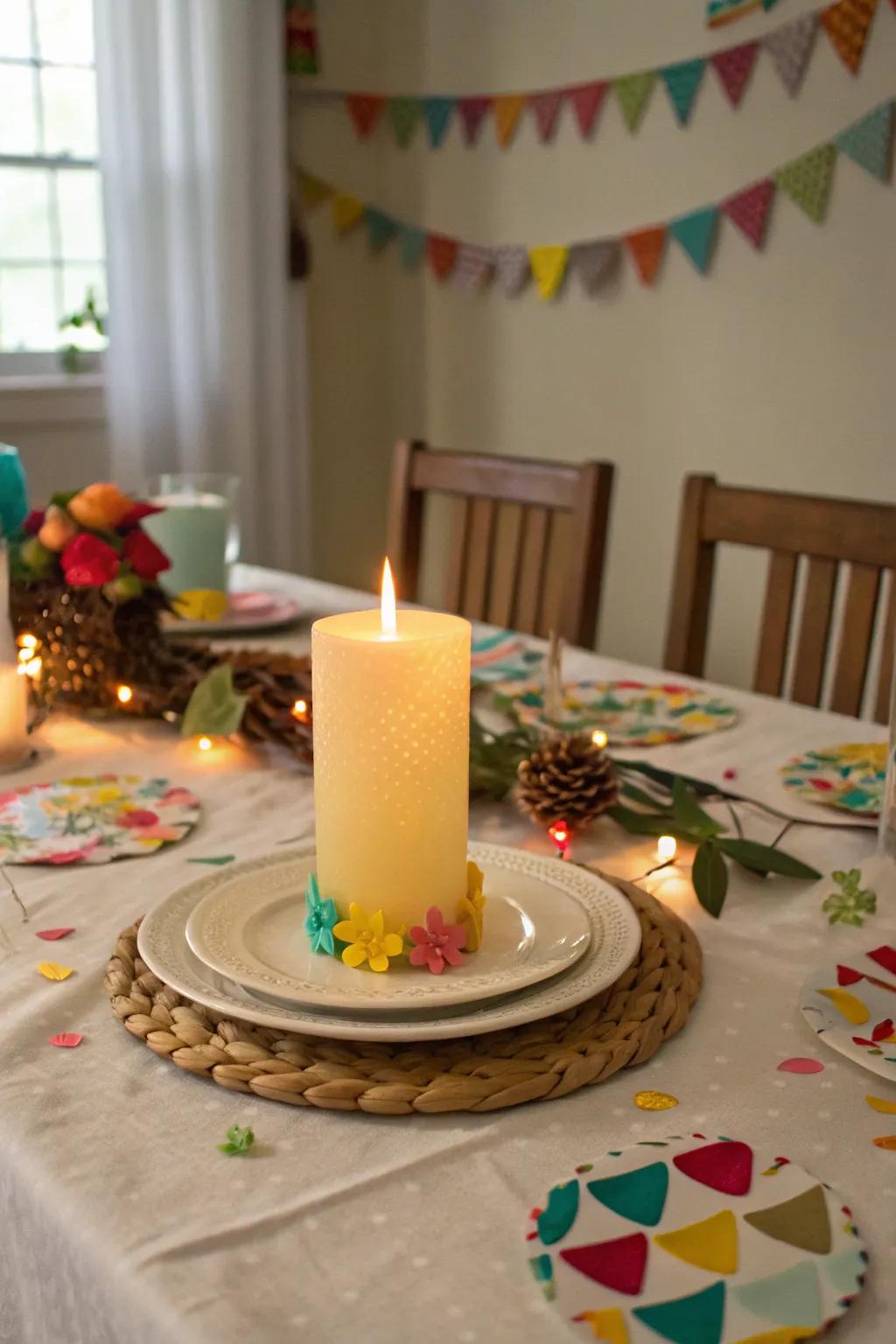 Create an eco-friendly centerpiece with recycled paper candles.