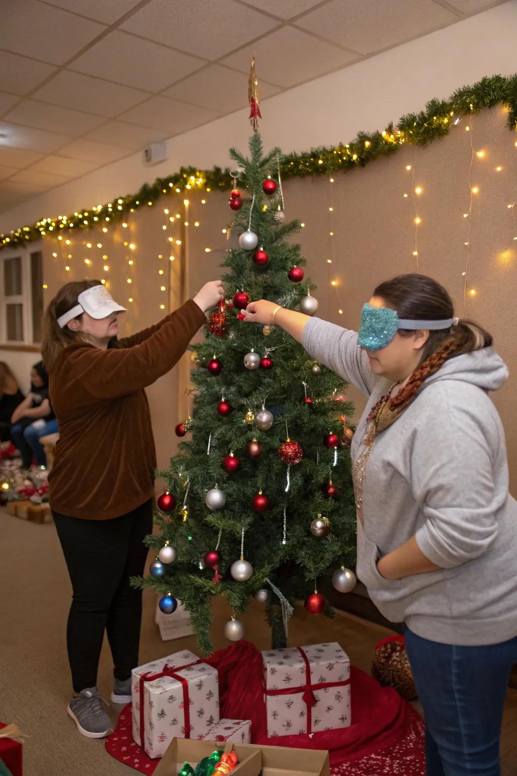 Get ready for laughs with Blindfolded Christmas Tree Decorating.