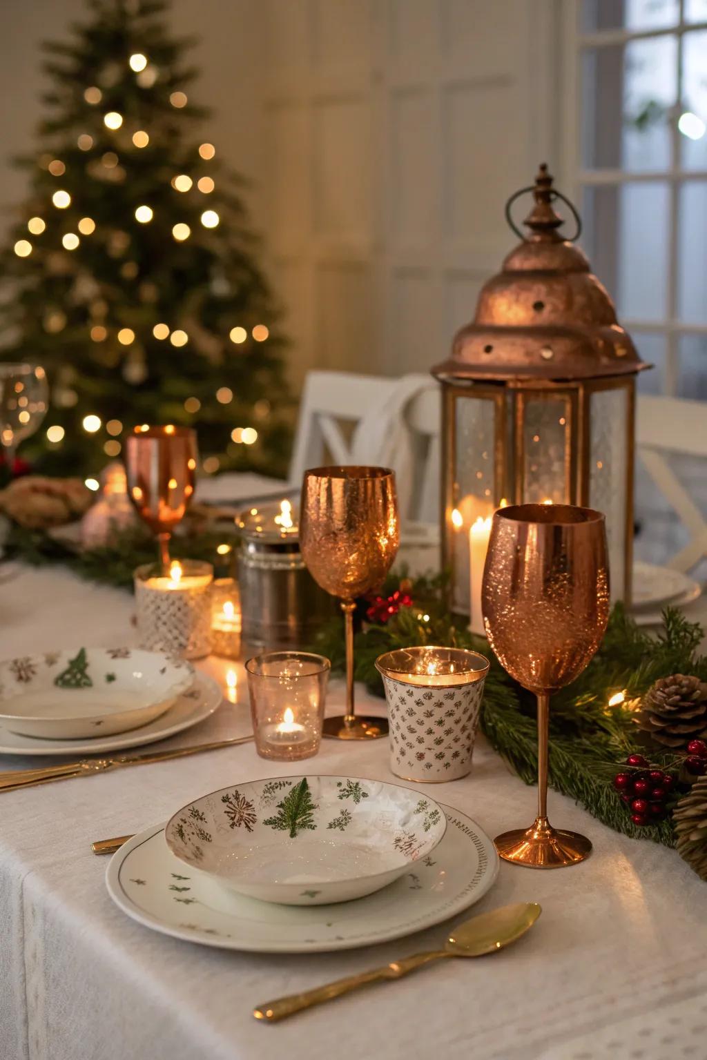 Copper accents add warmth and sparkle to your holiday table.