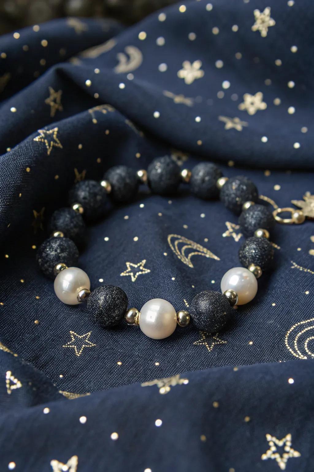 Deep, mystical tones and pearls for an enchanting bracelet.