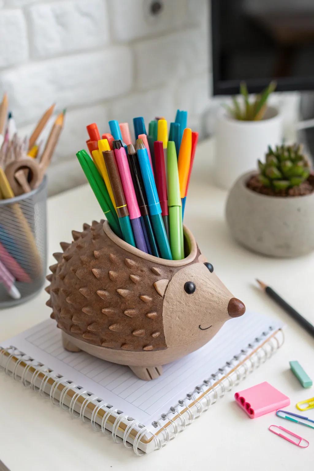 Add charm to your desk with a functional clay pen holder.