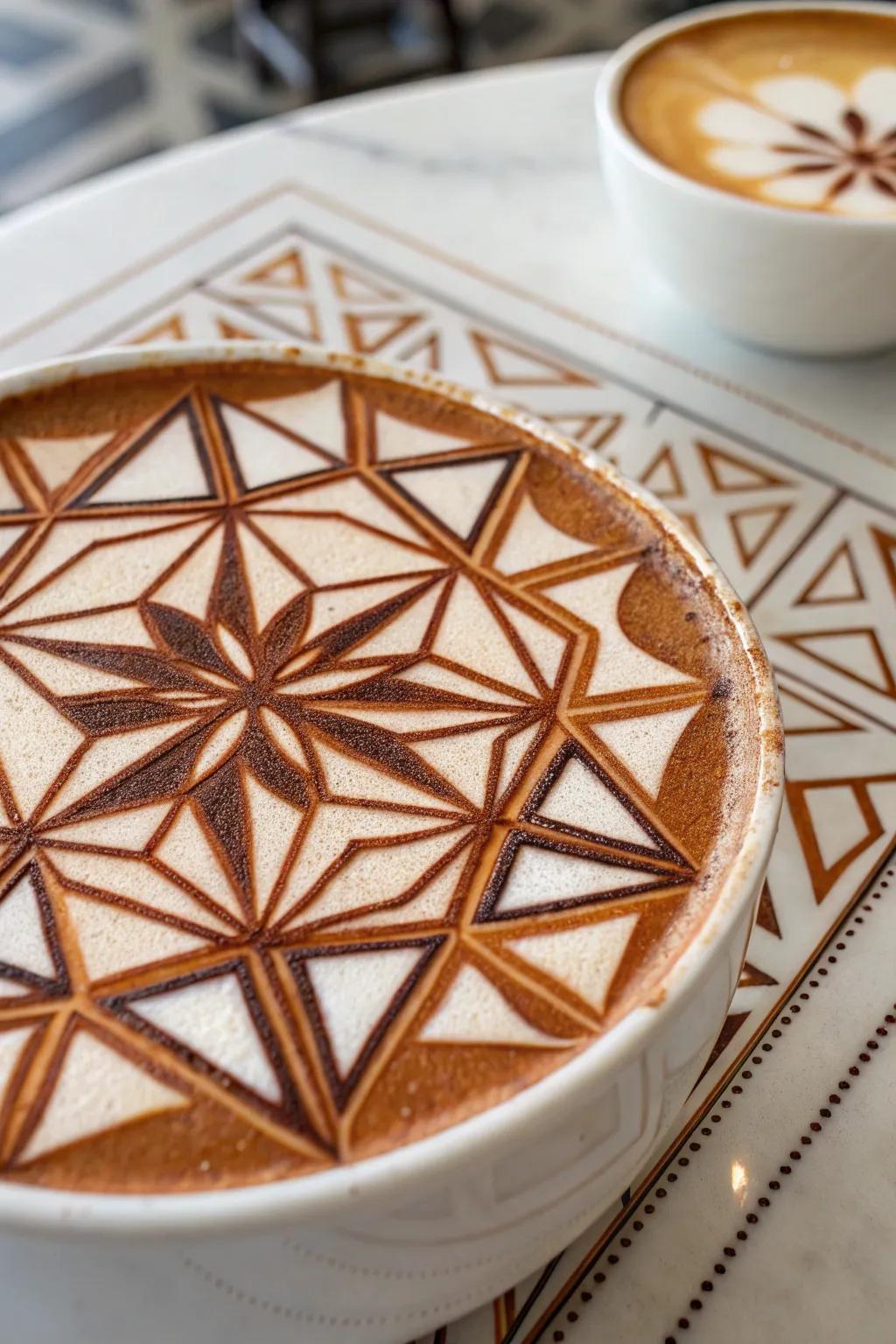 Discover the beauty of symmetry with geometric coffee art.