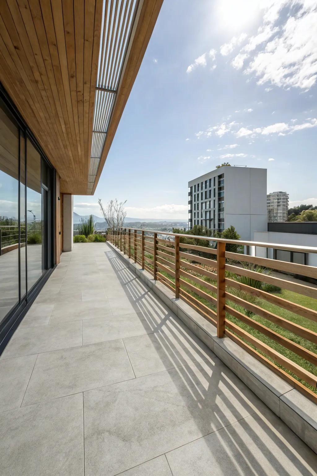 Horizontal slats provide a sleek, modern look for concrete patios.