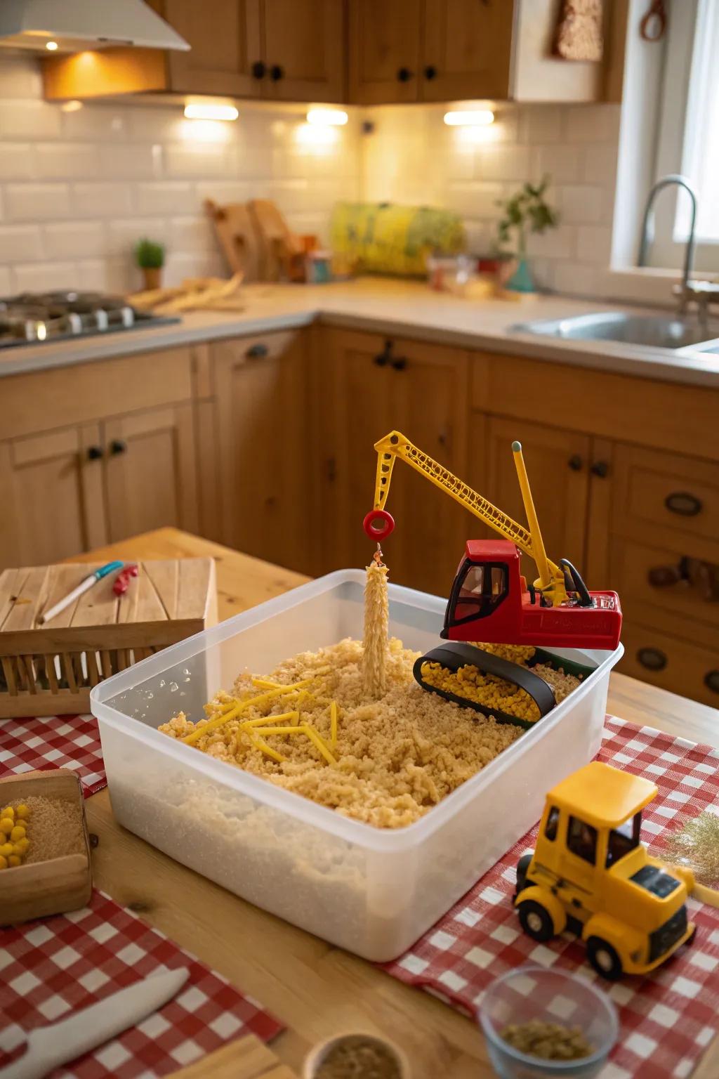 Dry pasta: a simple yet effective sensory bin filler.