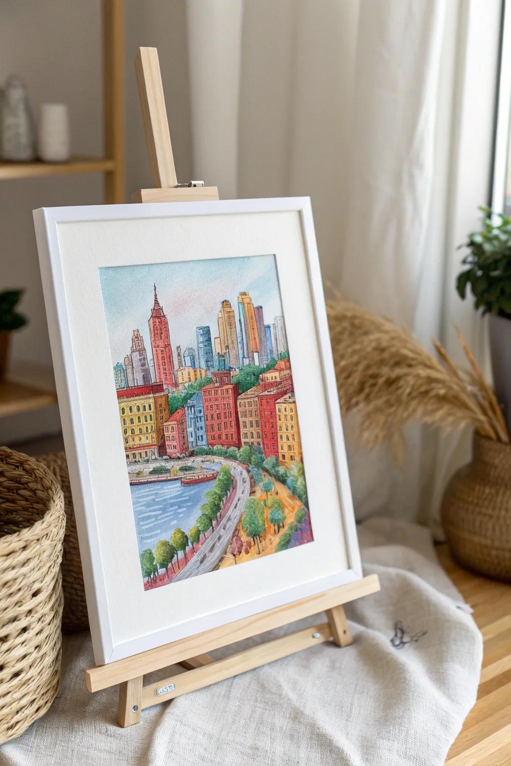 Bring your walls to life with an energetic splash of color through this vibrant cityscape oil pastel drawing.