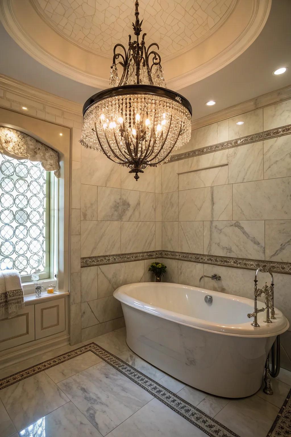 Statement lighting can transform your bathroom into a glamorous retreat.