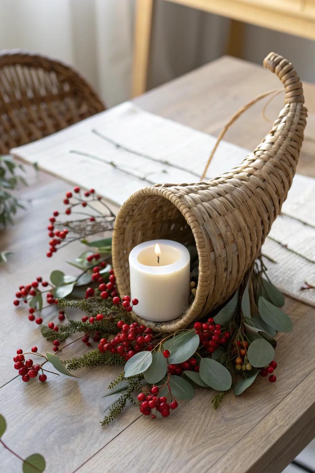 Embrace simplicity and elegance with a handcrafted cornucopia candle holder, perfect for a cozy Scandinavian-boho home decor.