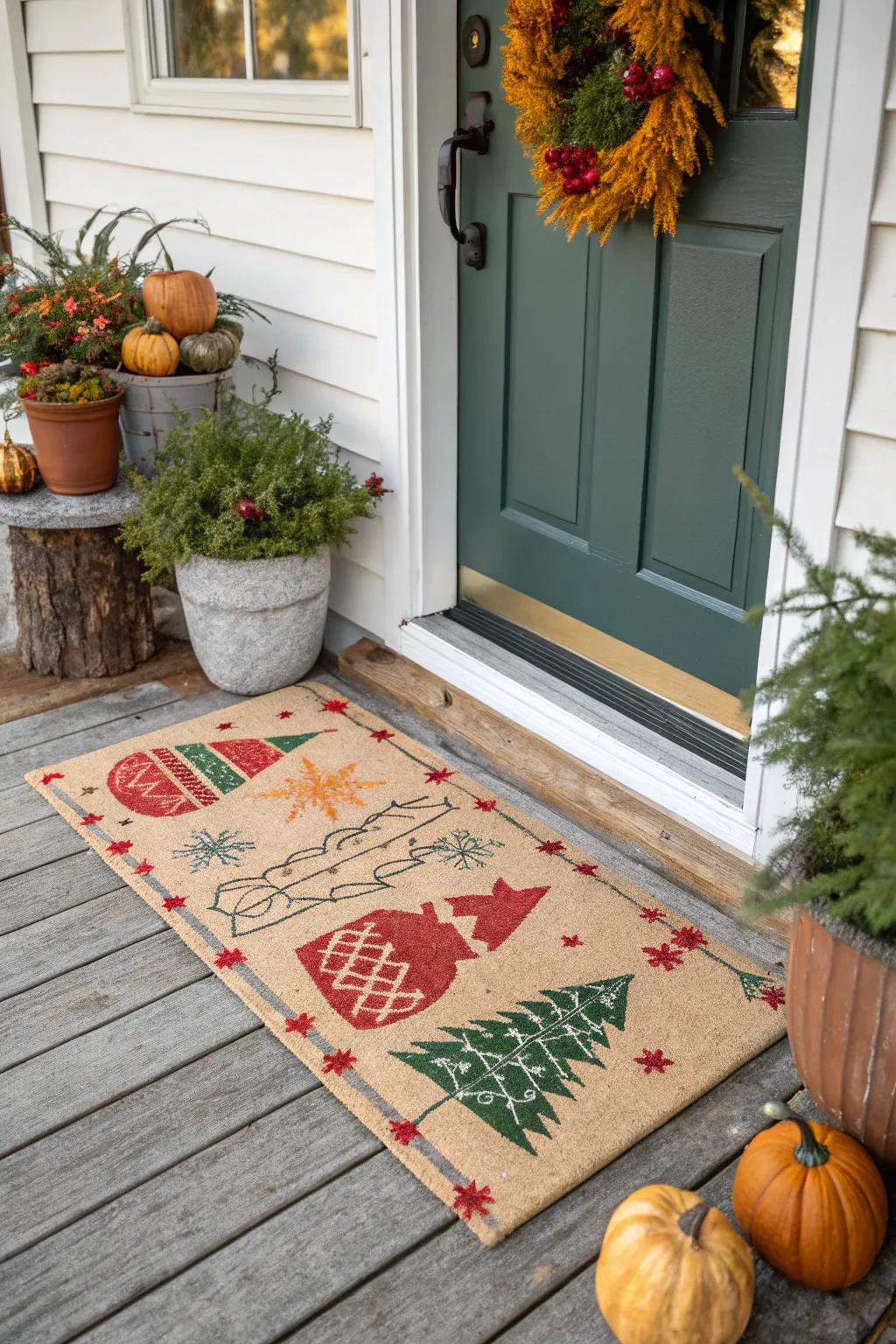 Welcome guests with a festive doormat.