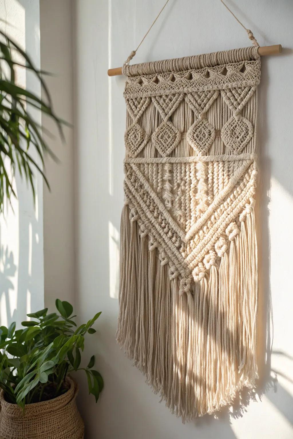 Add a touch of earthy elegance to your space with a handcrafted woven wall hanging.