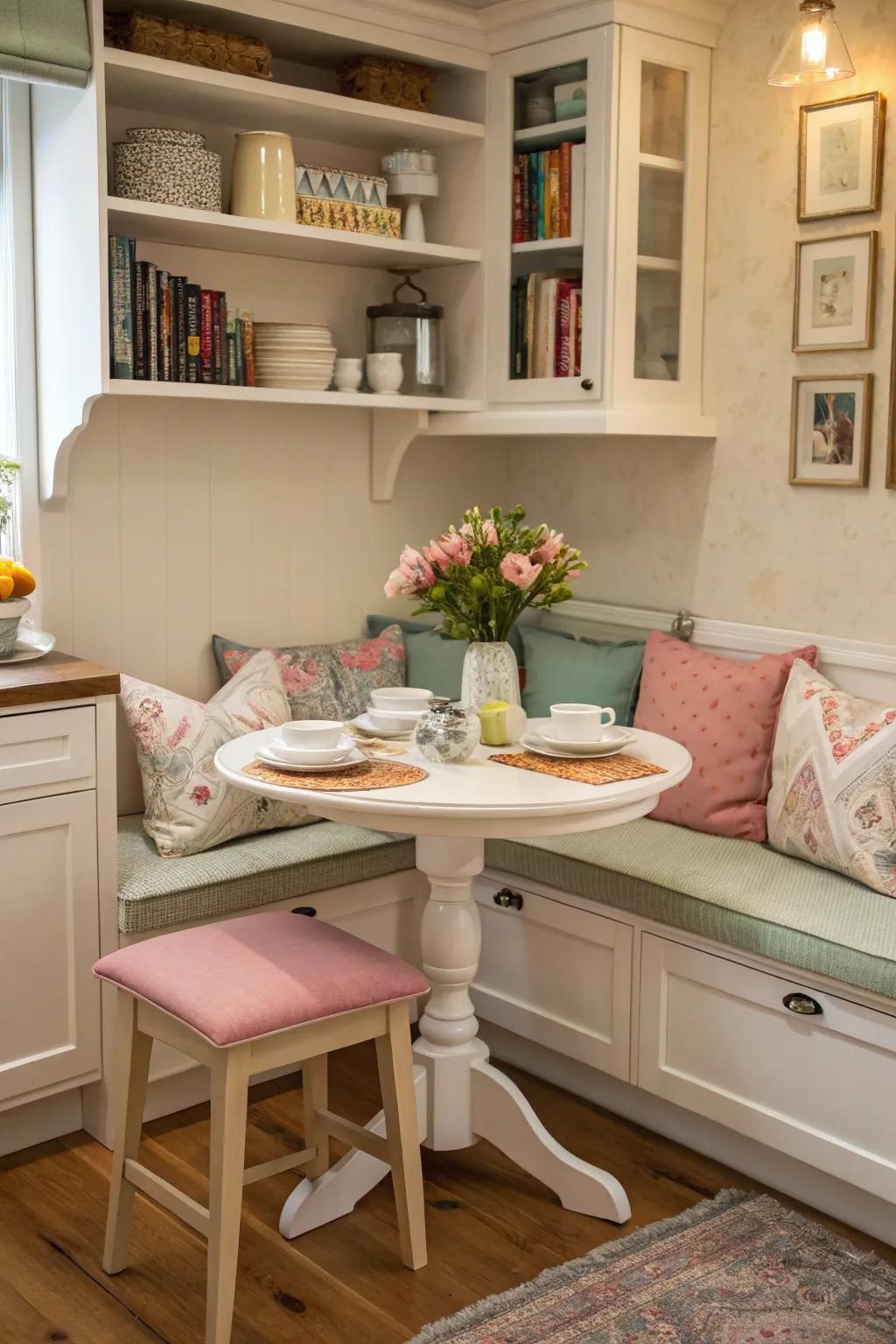 A cozy dining nook adds a welcoming spot for meals and conversation.