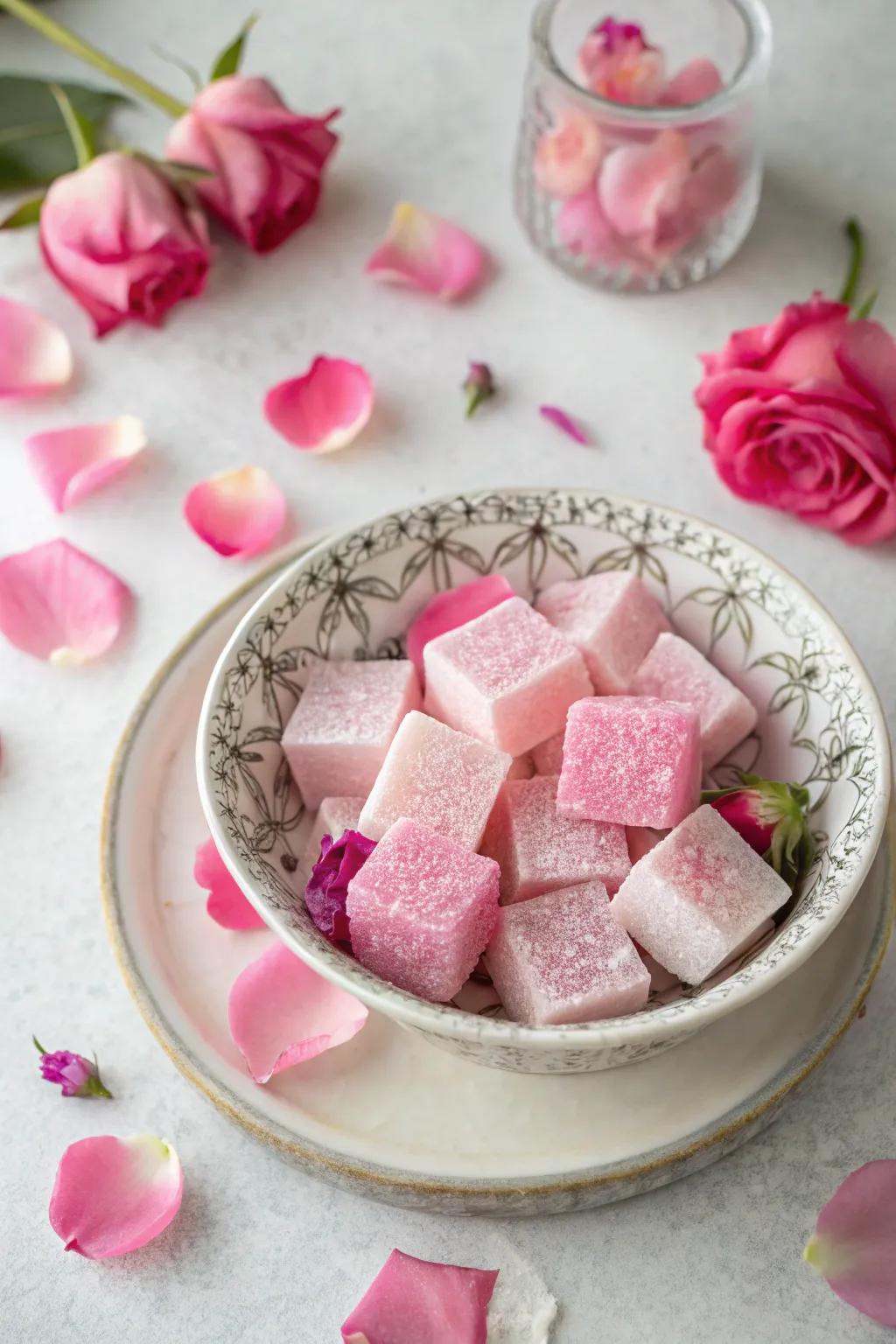 Luxurious rose sugar scrub cubes, ready to indulge mom in self-care bliss.