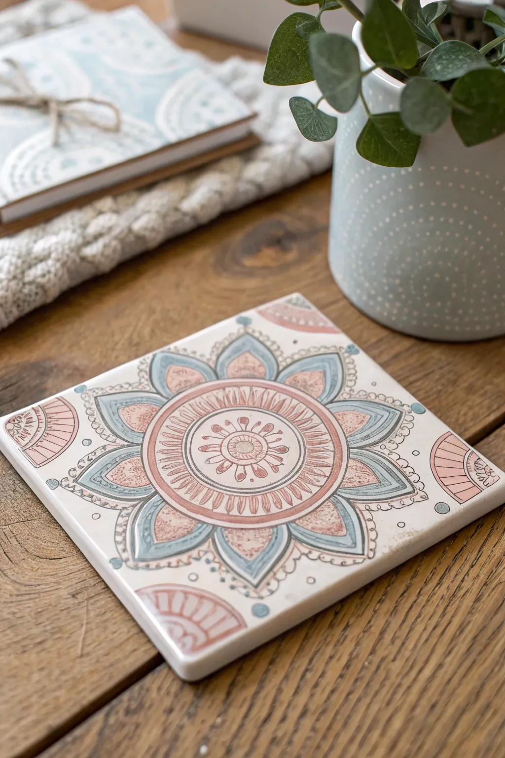 Handcrafted Elegance: Add a touch of artistry to your coffee table with bespoke ceramic tile coasters.