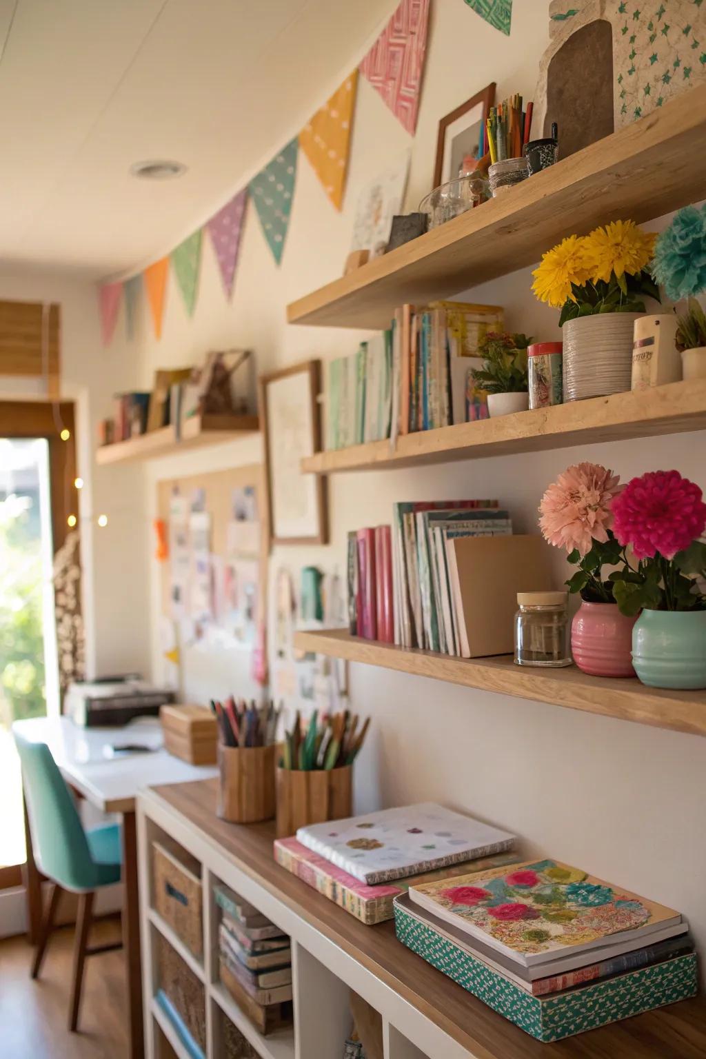 Floating shelves for modern and practical storage.