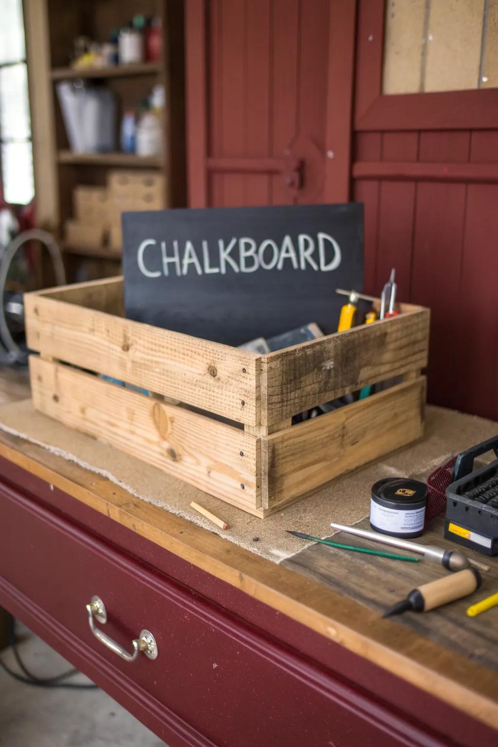 Transform your space with a versatile chalkboard crate—where creativity meets craftsmanship!