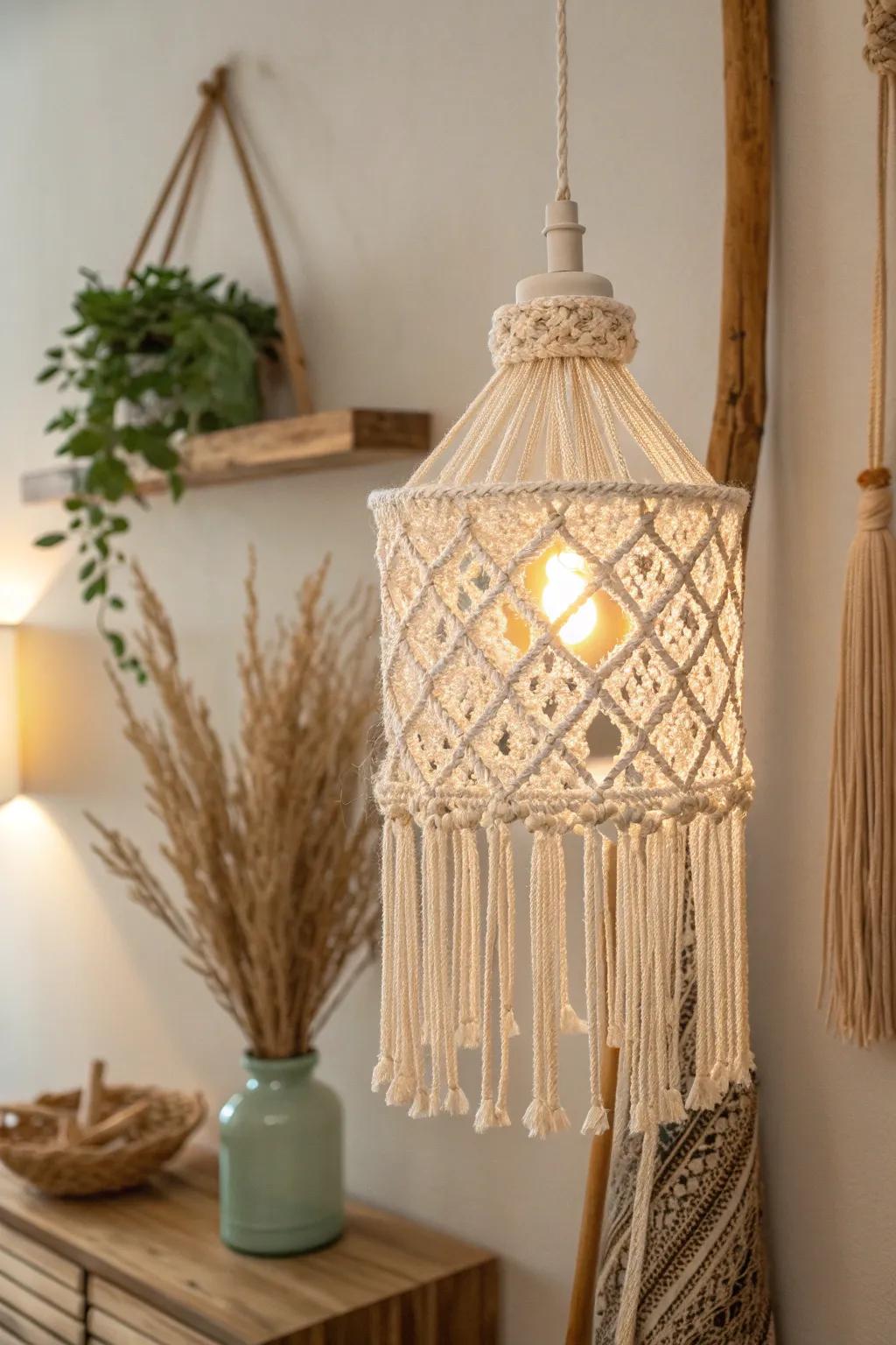 Illuminate your space with the warmth and artistry of a macramé wall lamp, where craftsmanship meets minimalist elegance.