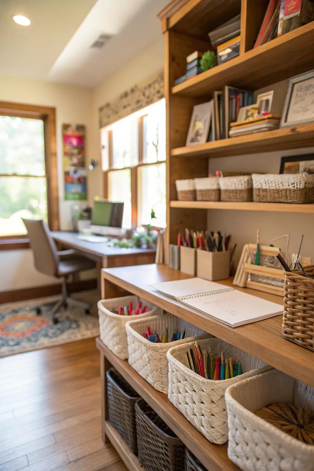 Craft a Clutter-Free Office with Basket Storage