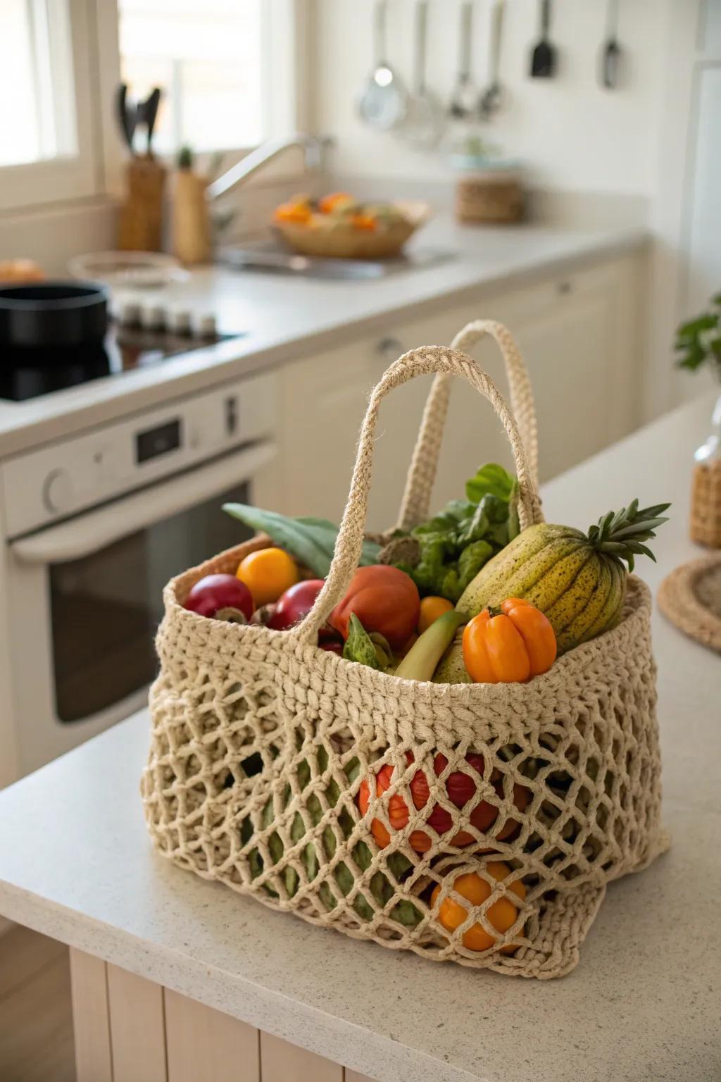 Carry your market finds in style with a handmade crochet bag.