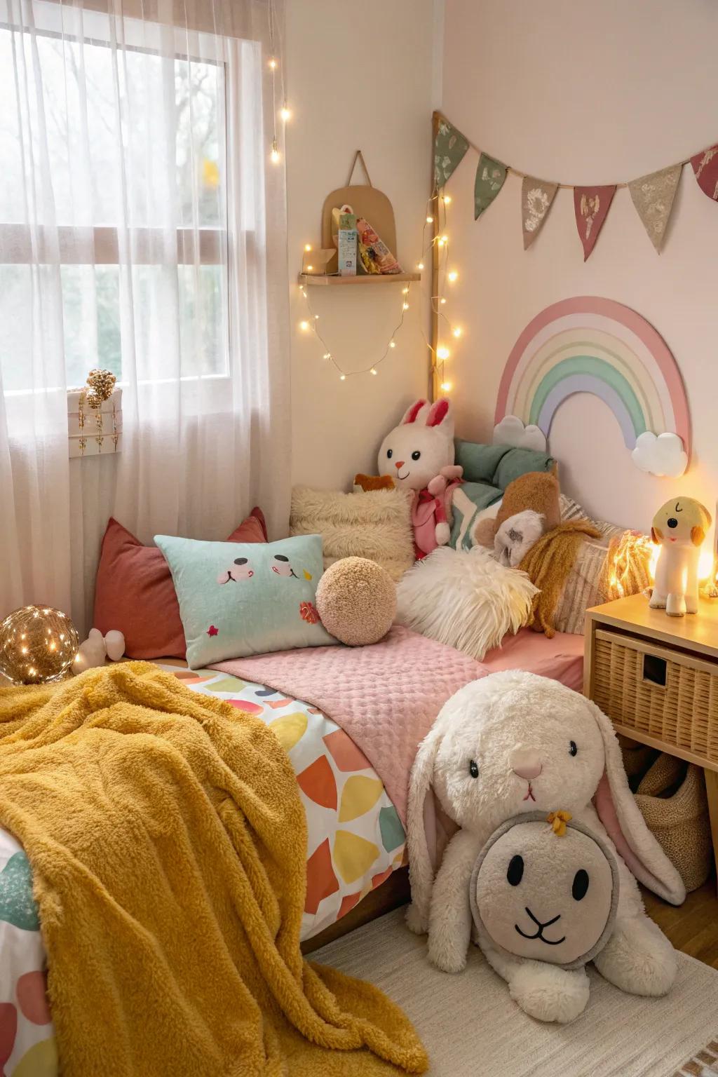 Adorable plushies add a touch of whimsy and comfort.