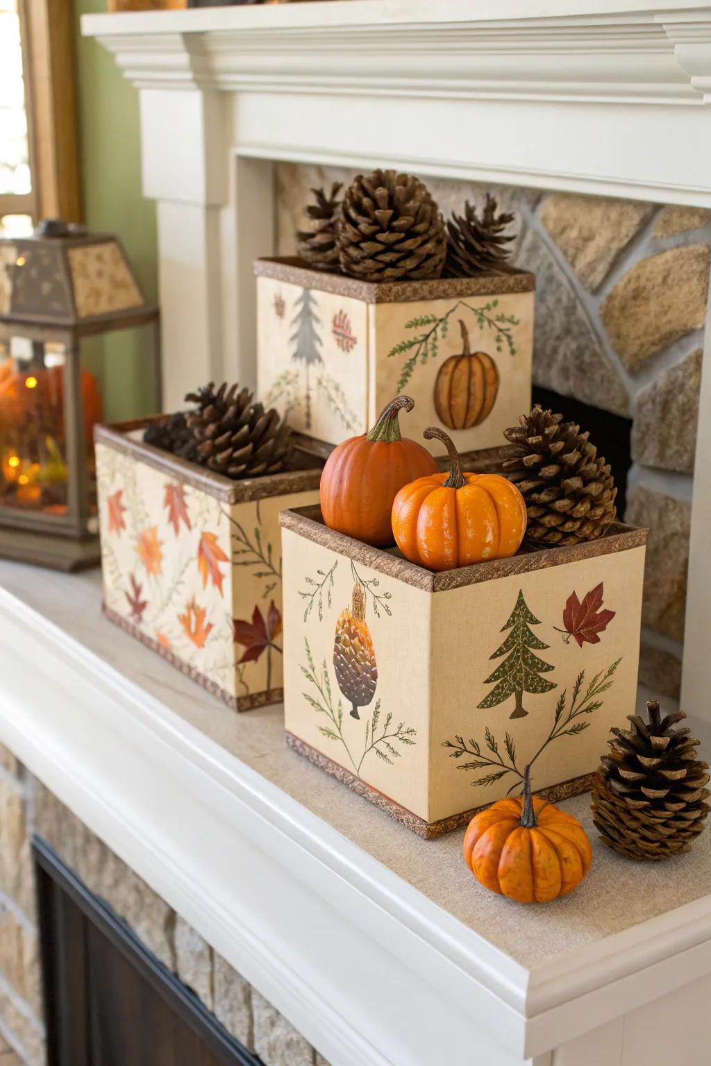 Seasonally decorated boxes adding festive flair.