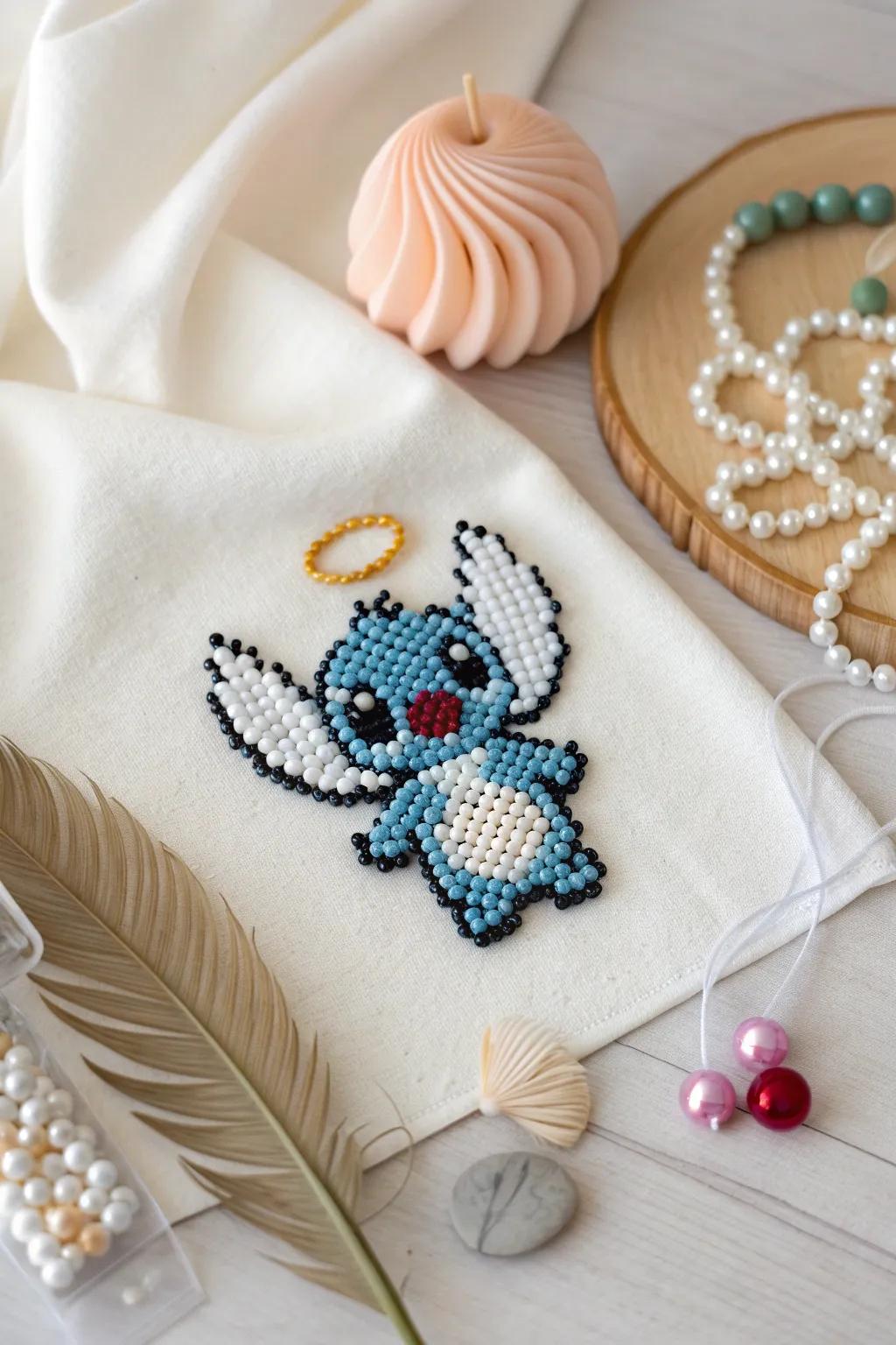 Embrace the warmth of friendship with this charming Stitch and Angel perler bead design.