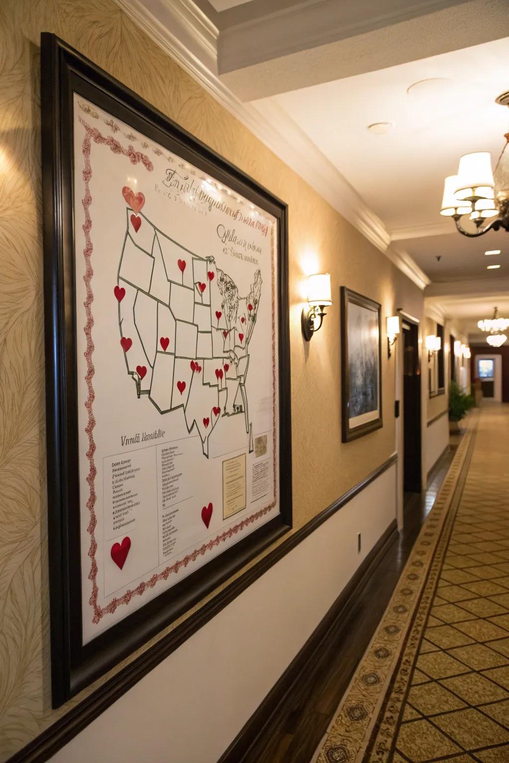 Mark your journey with romantic map art.