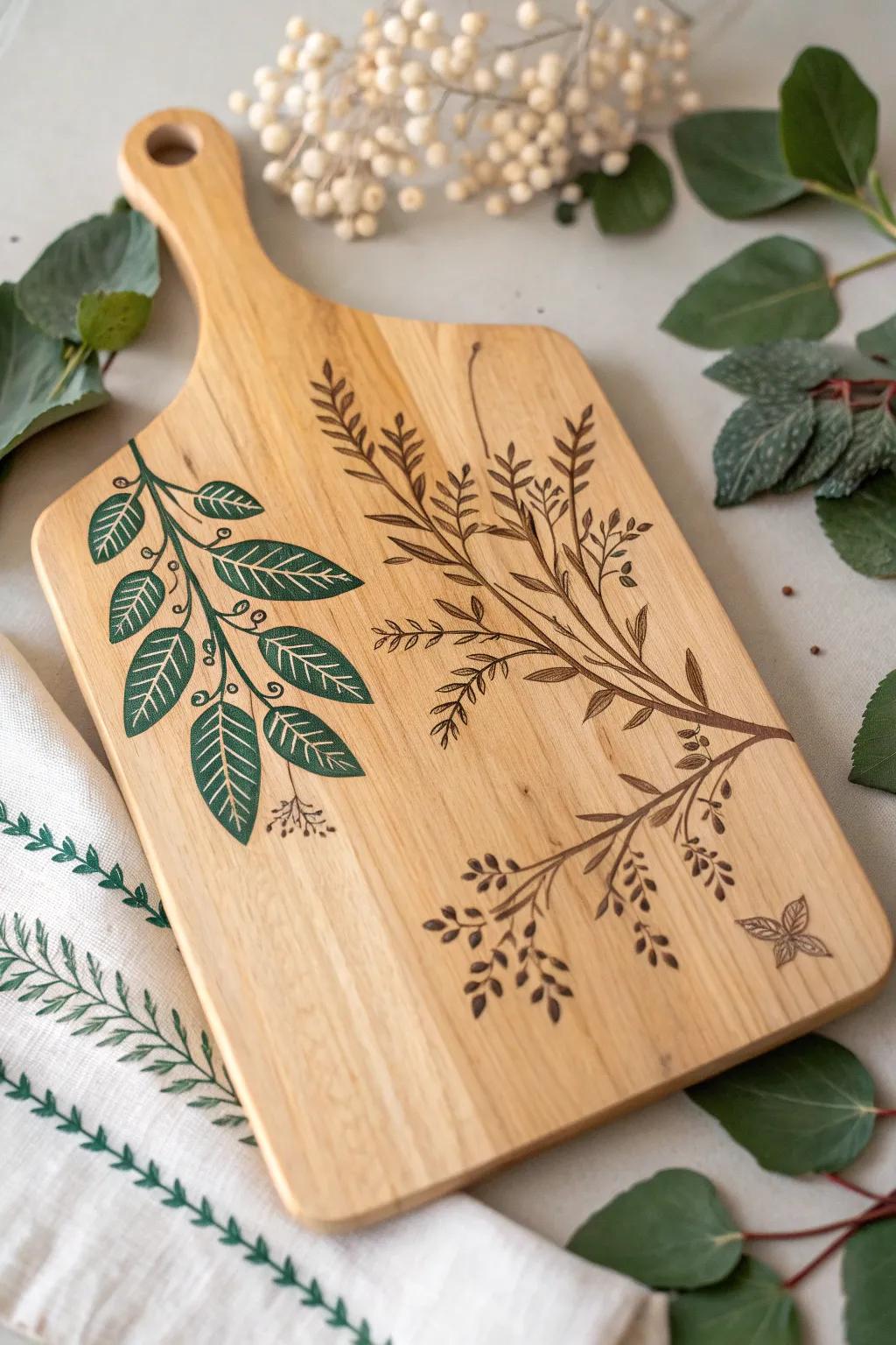 Elevate your kitchen decor with this nature-inspired cutting board, where minimalist design meets organic charm.