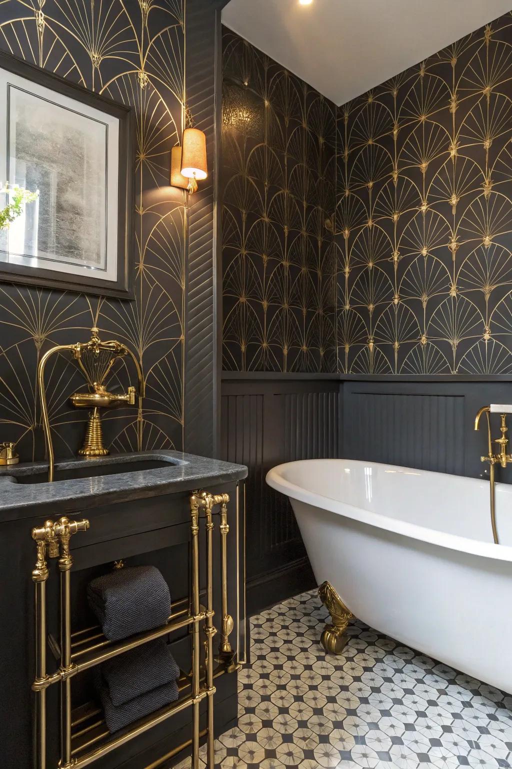 Art Deco patterns bring vintage flair to modern bathrooms.